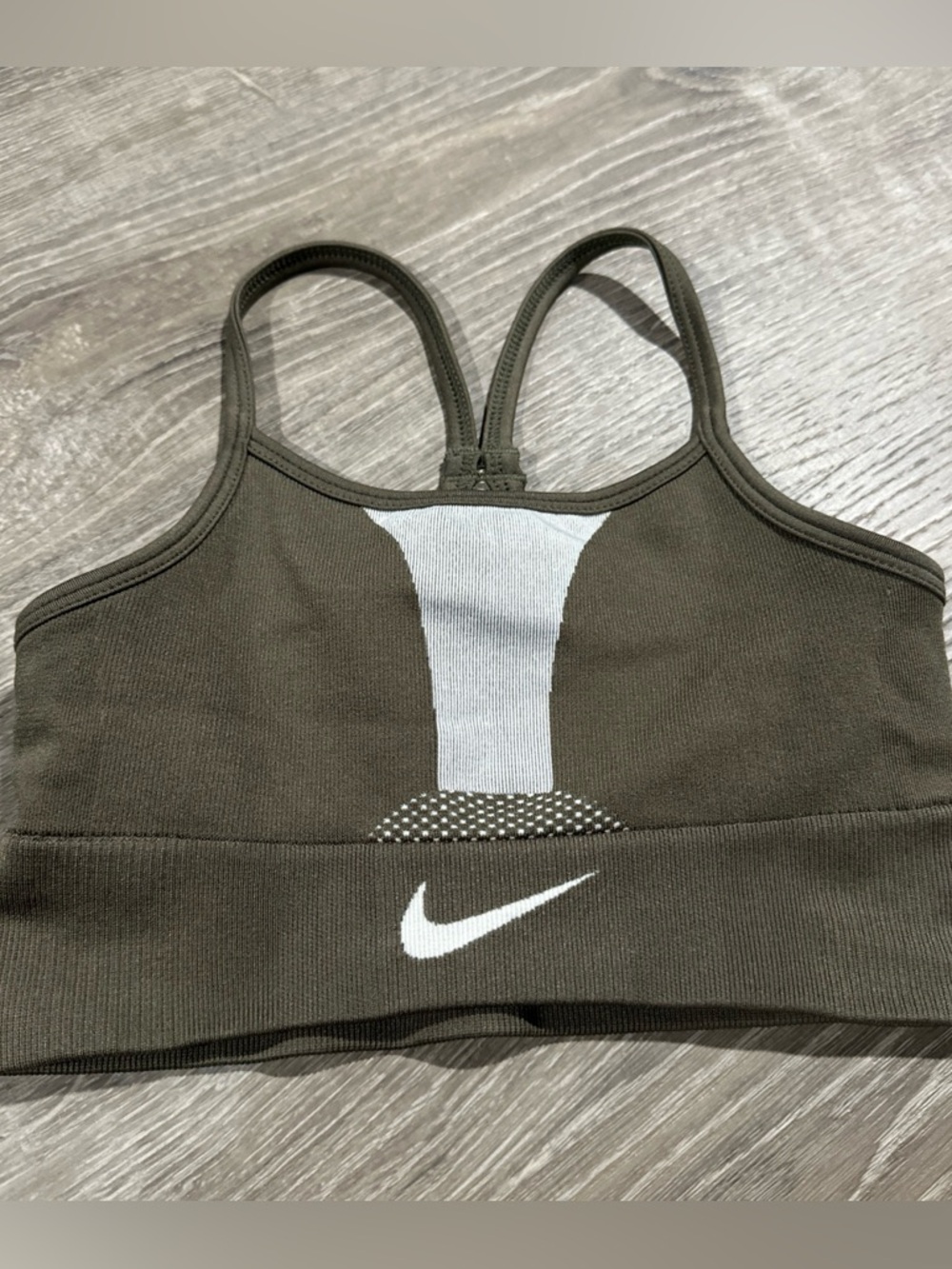 Nike Girls Dri Fit Indy Olive Green Padded Sports Bra Bralette Size XS